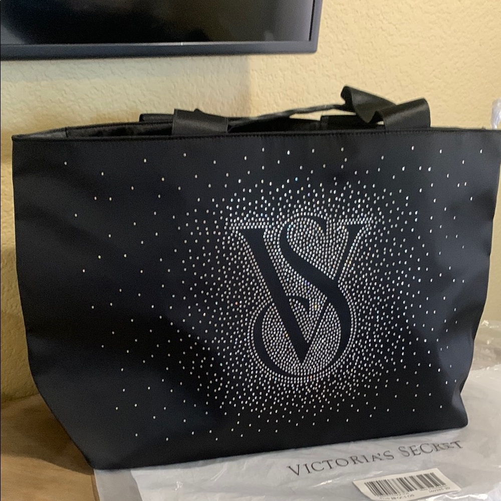 Victoria's Secret Black XL Tote with Silver Sparkling Accents
